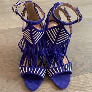 Schutz purple fringe high heel sandals